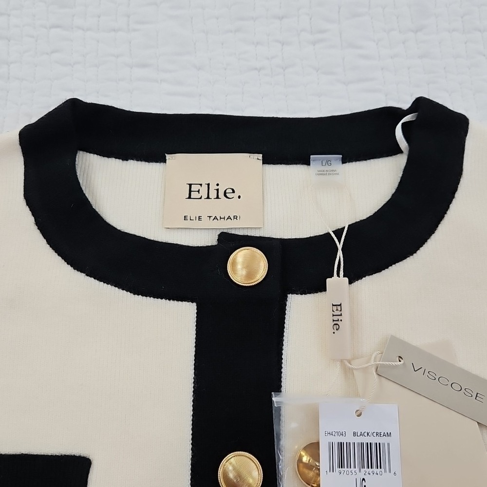 Elie Tahari Sleeveless Knit Vest NEW Women's L Large Black Cream Button Front - Picture 5 of 16